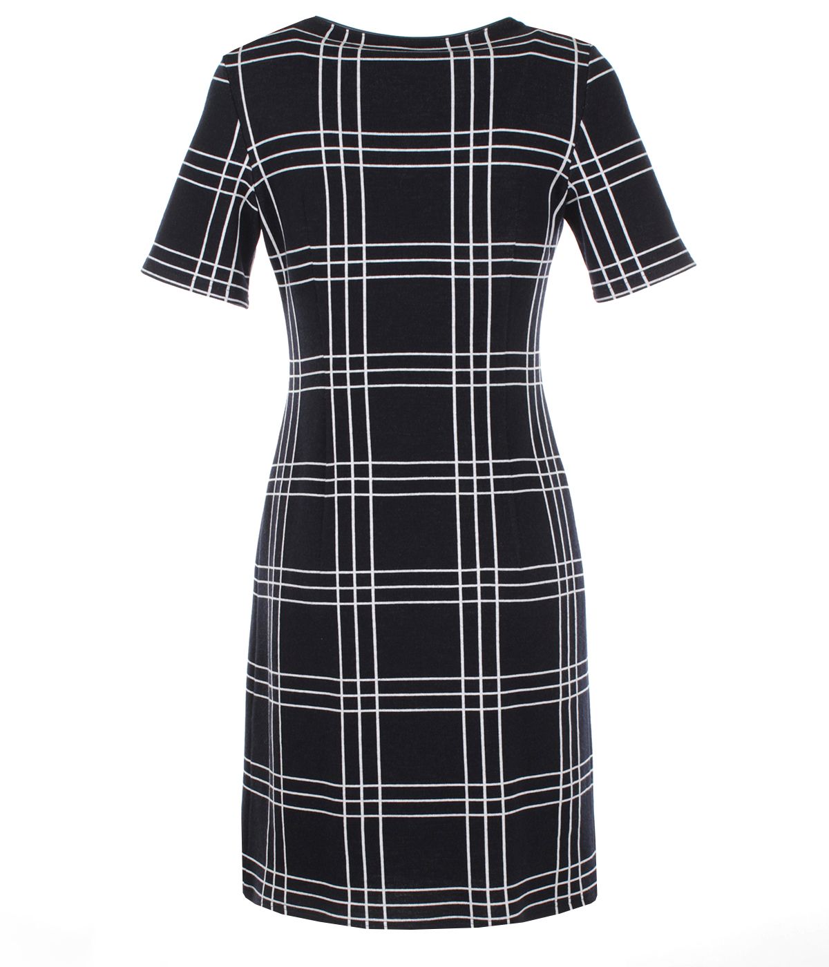 Checkered short-sleeved dress with cotton and wool 1